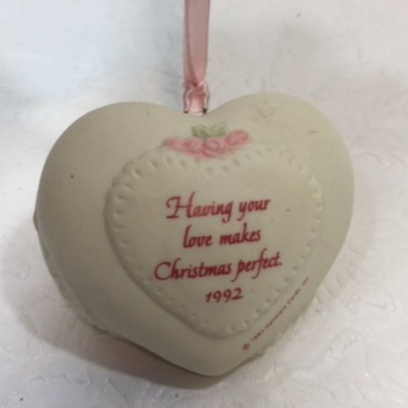 VTG Hallmark Pink Roses Heart Ornament "For the One I Love" 1992 Hand Painted - Picture 5 of 7